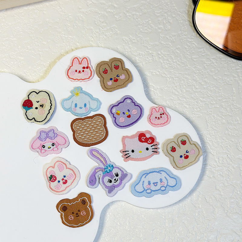 卡通动物布标KT猫星黛露小熊织唛手工diy发绳饰品布贴电脑绣花标