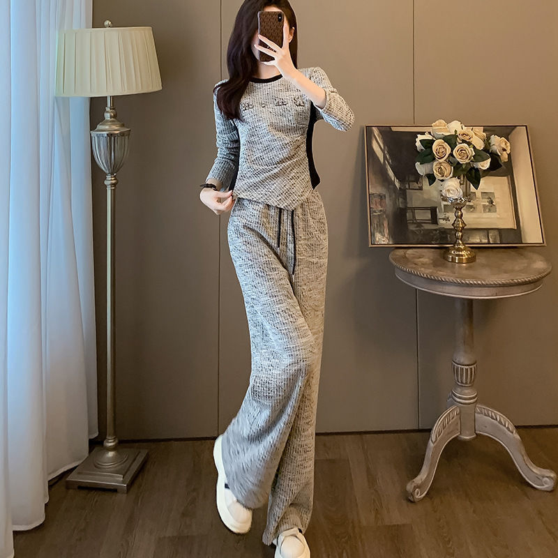 小香风休闲秋冬时尚运动套装女洋气减龄网红圆领卫衣阔腿裤两件套|undefined