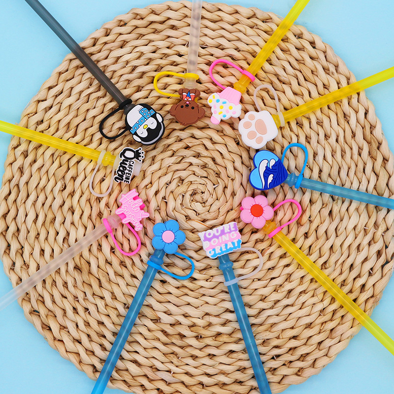 Tapa de paja Spot 7-8mm silicona linda mini muñeca parche tapón a prueba de polvo decoración de pajitas tapón a prueba de polvo