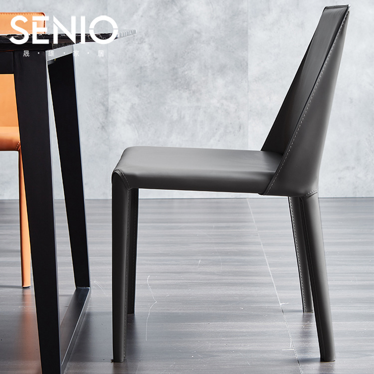 Dining Chair Home Use Italian Minimalist Luxury Nordic Saddle Leather Chair Modern Simple Dining Backrest Designer Dining Table Chair 