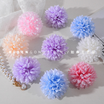 Смоделированное цветочное мяч хризантема голова пинг pong chrysanthemum home свадьба Diy головной убор ручной работы круглый декоративный цветок одуванчика
