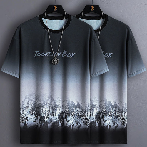 Slim-fit loose summer ice silk men's short-sleeve t-shirt, trendy and stylish for youth, versatile and chic, gradient t-shirt top