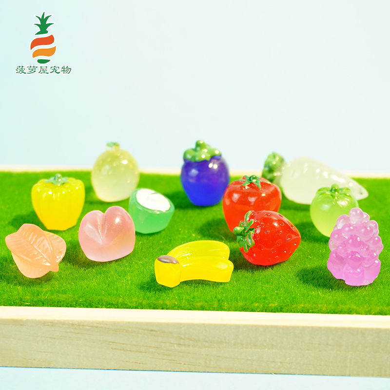 Fruit fresa modelo de uva simulación mini mini comida en miniatura resina luminosa bricolaje hecho a mano decoración de vegetales adornos