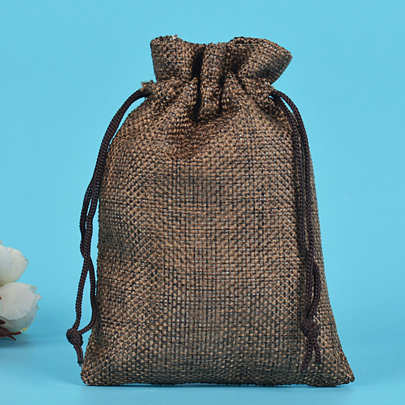 Льняная сумка 7*9 см; коричневая нейлоновая веревка