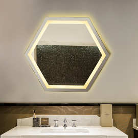 六边形智能浴室镜酒店卫浴卫生间镜子壁挂LED灯化妆镜防雾发光镜