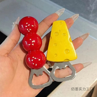 New Food Refrigerator Magnet Bottle Opener Magnet Bottle Opener 3D Stereo Cheese Candied Hawthorn Bottle Opener Stainless Steel