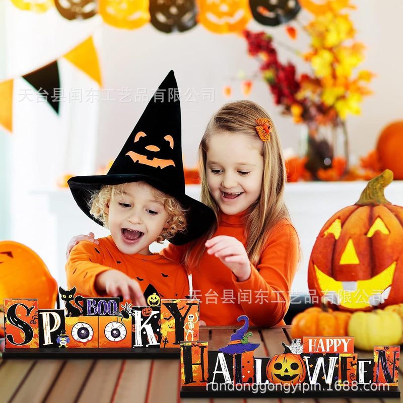 ハロウィーン木製装飾品木製工芸品台座付きアルファベットカボチャハロウィーンデスクトップ装飾品|undefined