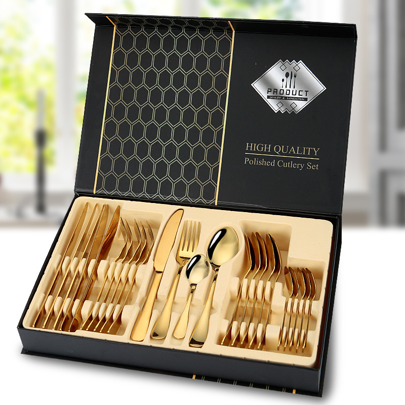 Juego de vajilla de acero inoxidable de Amazon transfronterizo 1010 Cuchillos, tenedores y cucharas de comida occidental Juego de 24 piezas Cuchillos y cucharas de bistec