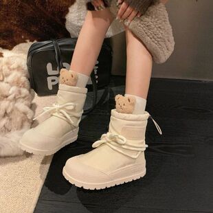 Genuine Leather Thick Bottom Strap Warm Snow Boots Women's 2024 Autumn and Winter New All-match Fashionable Non-slip Thickened Warm Cotton Shoes