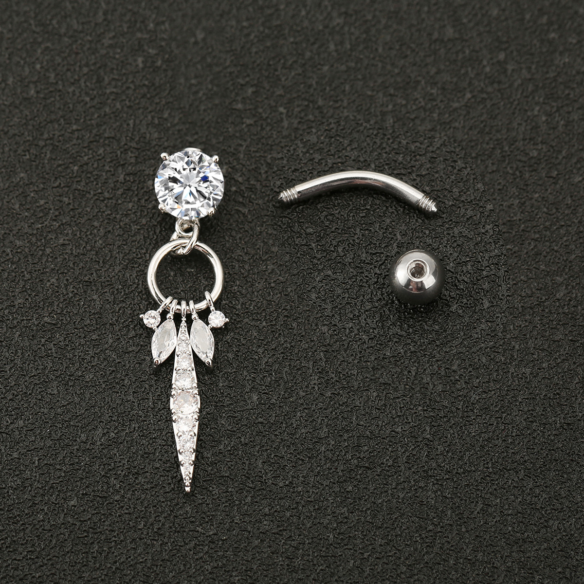 Diamond Tassel Belly Button Ring Stainless Steel Body Piercing_voghion.com