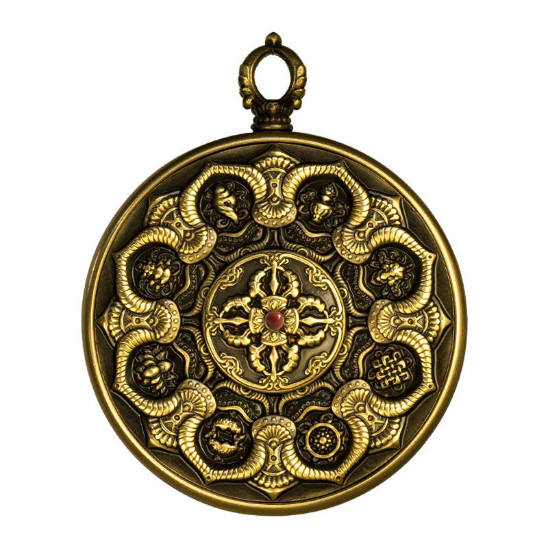 「新款」纯铜复古嘛呢转盘八瑞象嘎乌