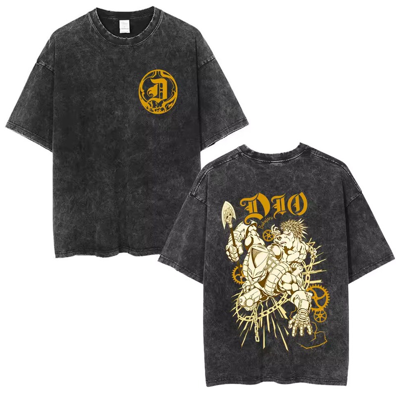 Anime Jojo's Bizarre Adventure Dio Brando Retro Acid-Washed T-Shirt Unisex Cotton Casual Short-Sleeve T-Shirt Street Style Anime Jojo's Bizarre Adventure Dio Brando Retro Acid-Washed T-Shirt Unisex Cotton Casual Short-Sleeve T-Shirt Street Style