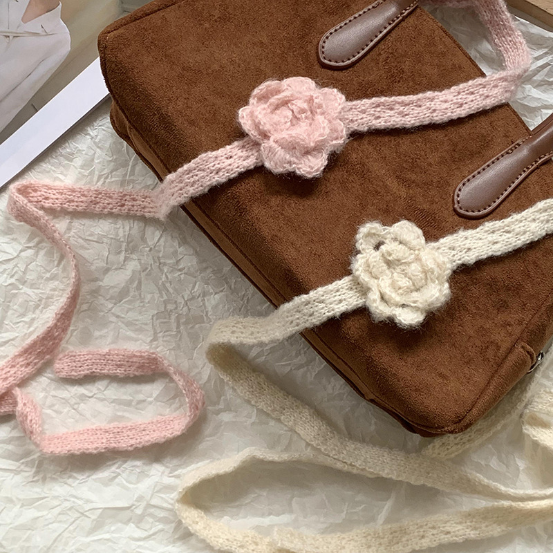 Nicho coreano estereoscópico rosa pura bufandas de gancho de flores chicas calientes de moda con bufandas delgadas y largas