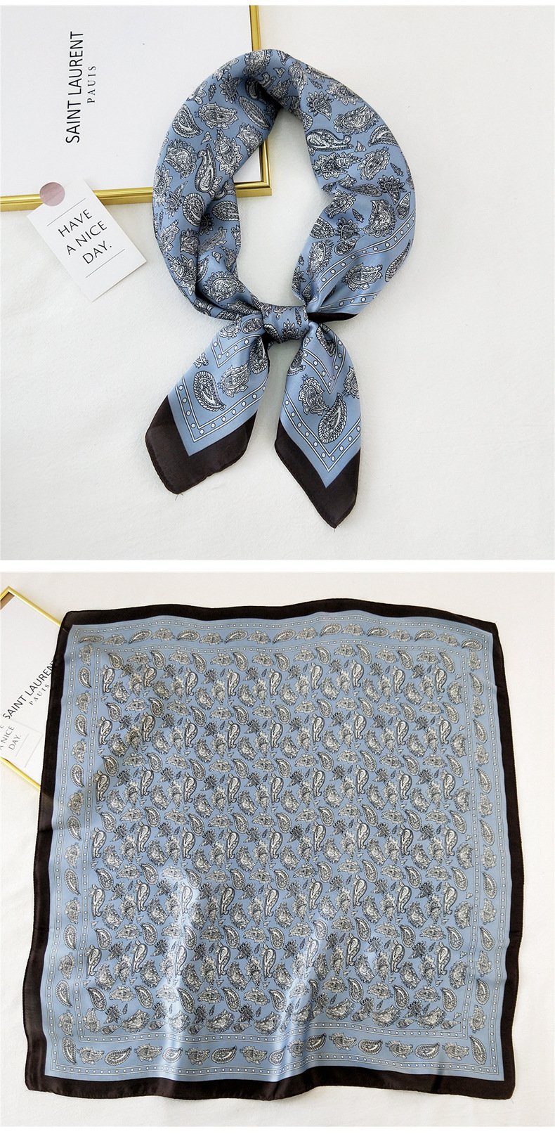 50g Weight Silk Scarf Classification Travel Occasion Silk Material Unisex Gender Printing Design Sweet Style Khaki, Grey, Purple, Red, Green, Blue, Camel, Yellow, Black Color Korean Printing Silk Square Scarf Wholesale 25
