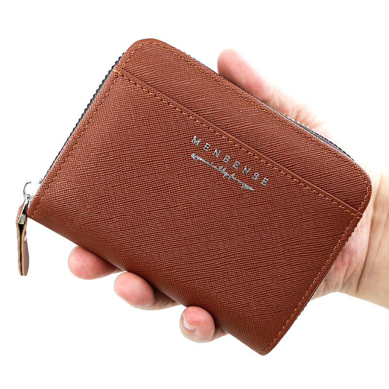Menbense nuevos hombres billetera de color sólido negocio cremallera corta bolsa embrague monedero carta cartera
