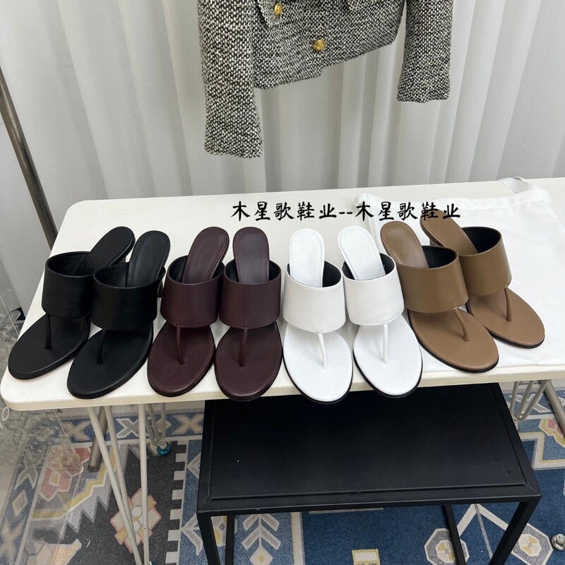 Therow25 Summer New Normcore Style Flip-Flops Women's Retro Genuine Leather Versatile Flip-Flops High-Heeled Sandals