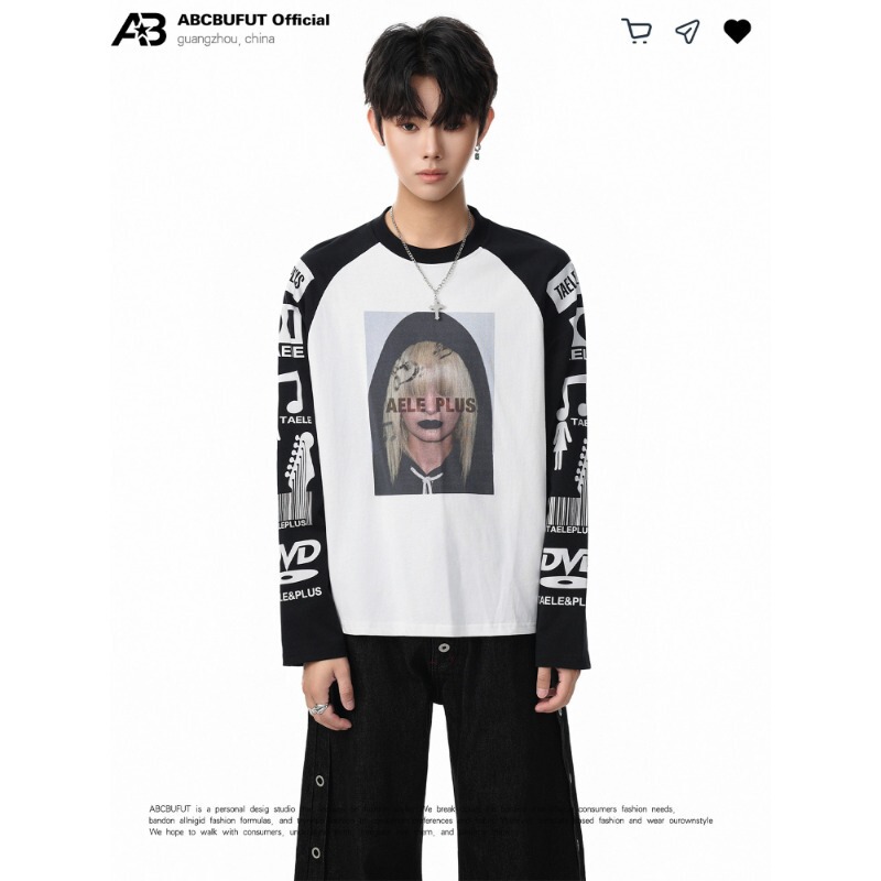 American retro color-blocking niche long-sleeve t-shirt for men and women, new early autumn style, loose and casual, super slimming and versatile top