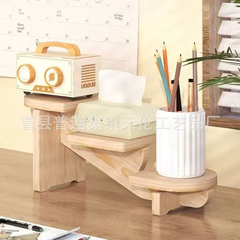 Многоярусная деревянная подставка для хранения, настольная подставка для ручек, органайзер для бумаг и инструментов, подставка для домашних растений и суккулентов