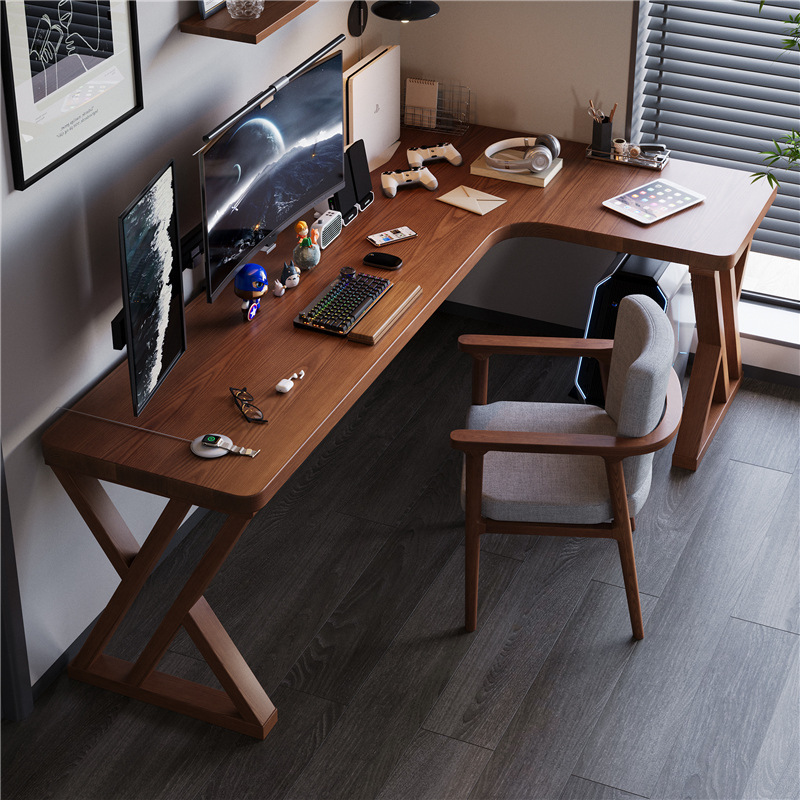 Carefully Selected Solid Wood Corner Computer Table Corner L-Shaped Desk Bookshelf Integrated E-Sports Table Double Small Apartment Desk
