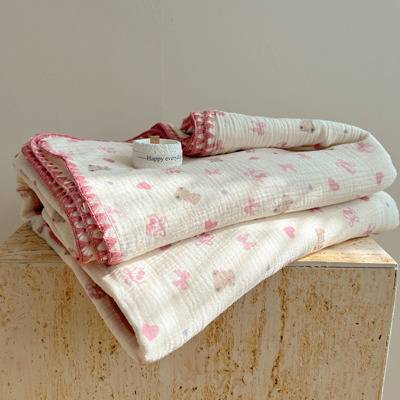 Una colcha fresca de verano de hilo de doble capa para niños, colcha de verano de algodón puro, colcha de aire acondicionado lavable a máquina, colcha fina para bebé