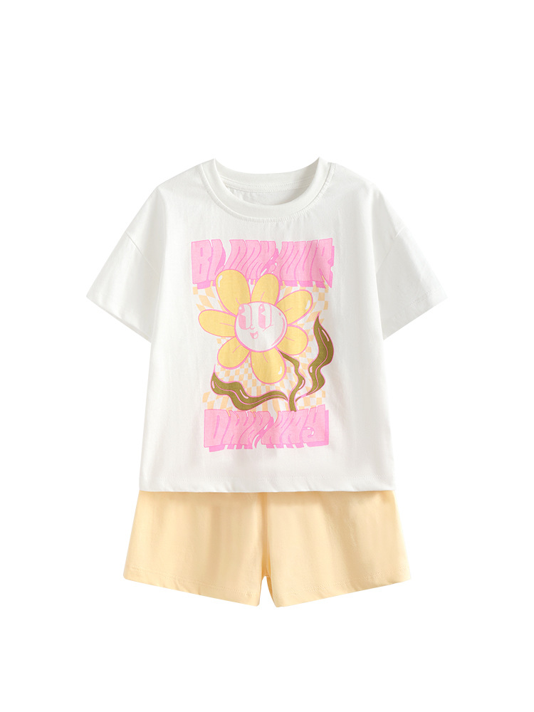 Trajes de niñas malwee transfronterizos, ropa de verano, nueva camiseta de cuello redondo para niñas lindas, juegos de dos piezas para niños europeos y estadounidenses