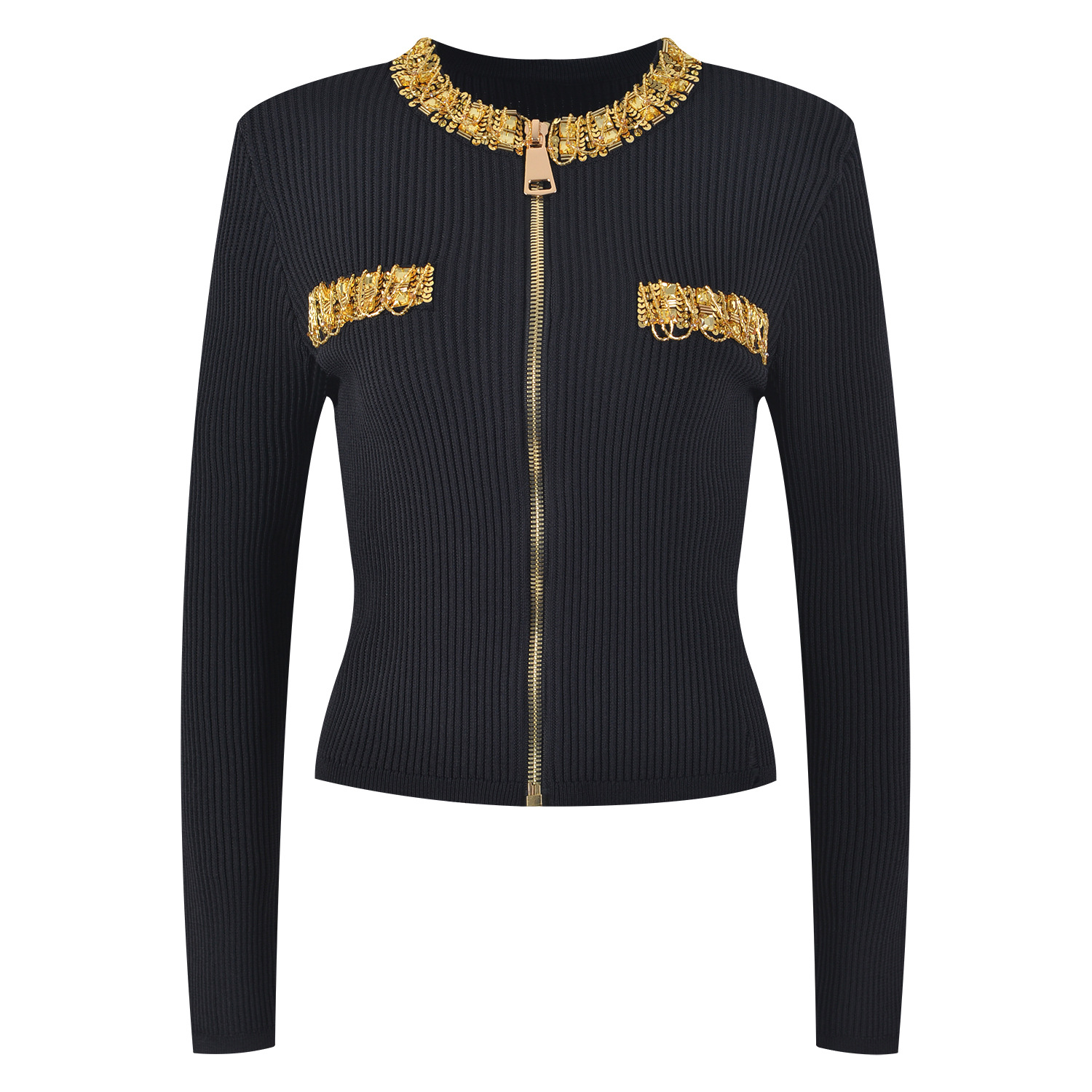 With zipper, black