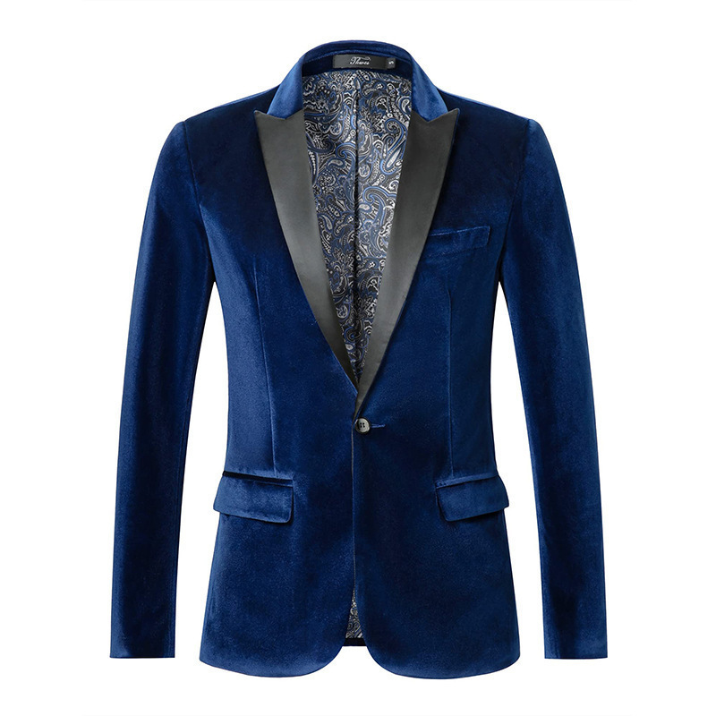 Cross-Border New Men's Suede Suit Jacket Slim Single Button Fashion Wedding Prom Evening Dress Men's Suit