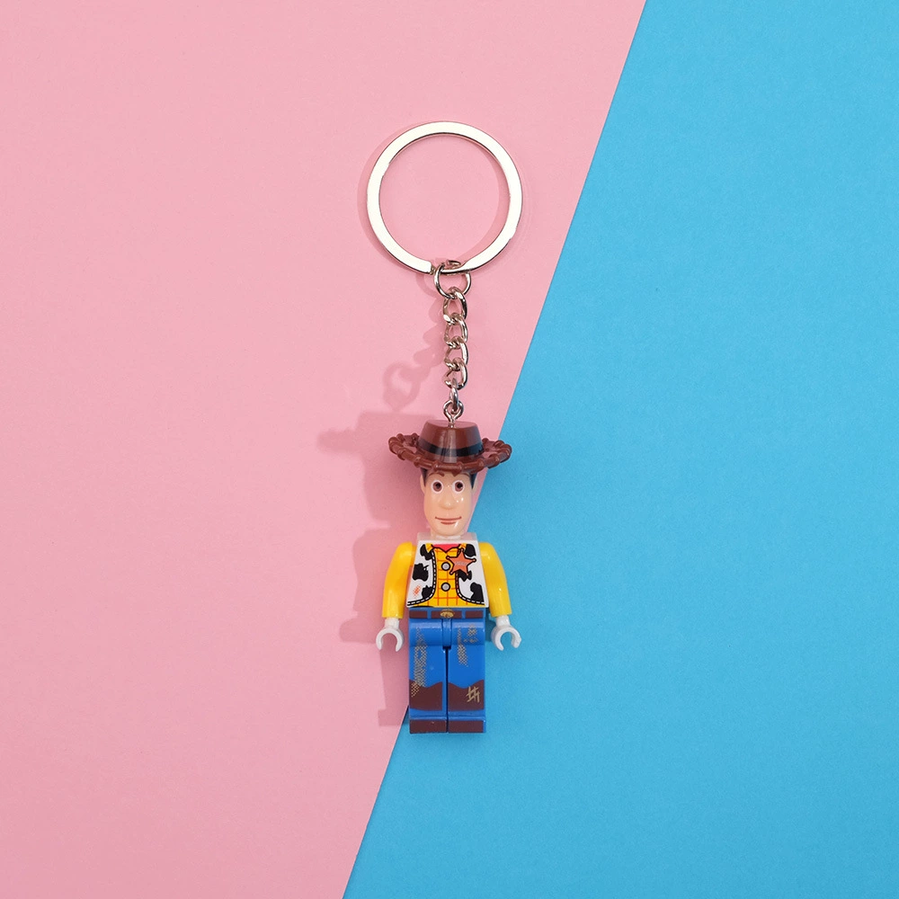 Keychain constructor pendant, cute character mini-figure keyring, plastic, assorted designs