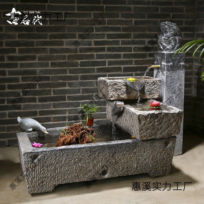 牛老旧马石户外庭院水青石大型鱼缸石头养鱼鱼池流水摆件