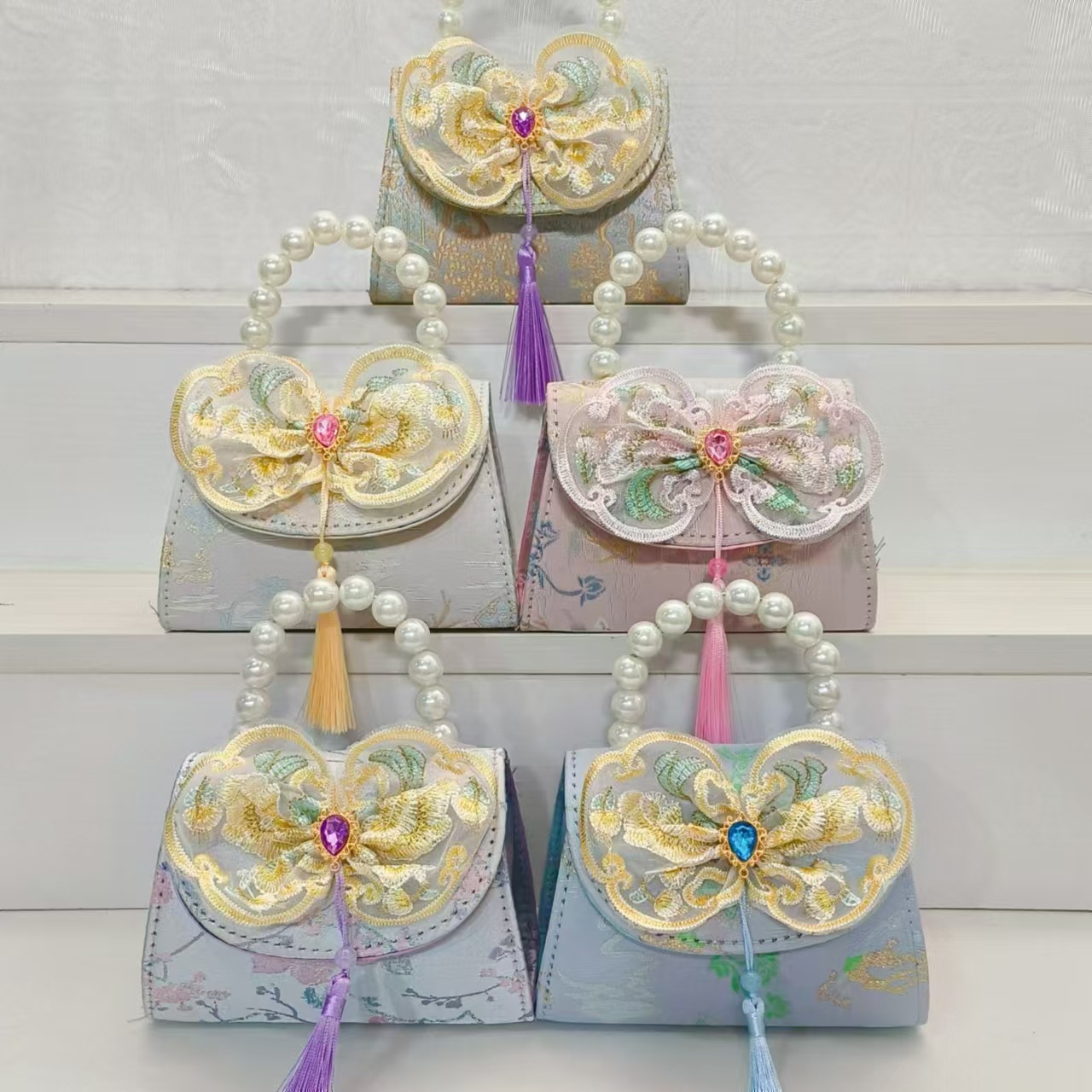 Bolsos de perlas de arco de estilo nacional bolsos de princesa bolsos de cinturón cadenas antiguas bolsas de accesorios para niños bolsos regalos para chicas