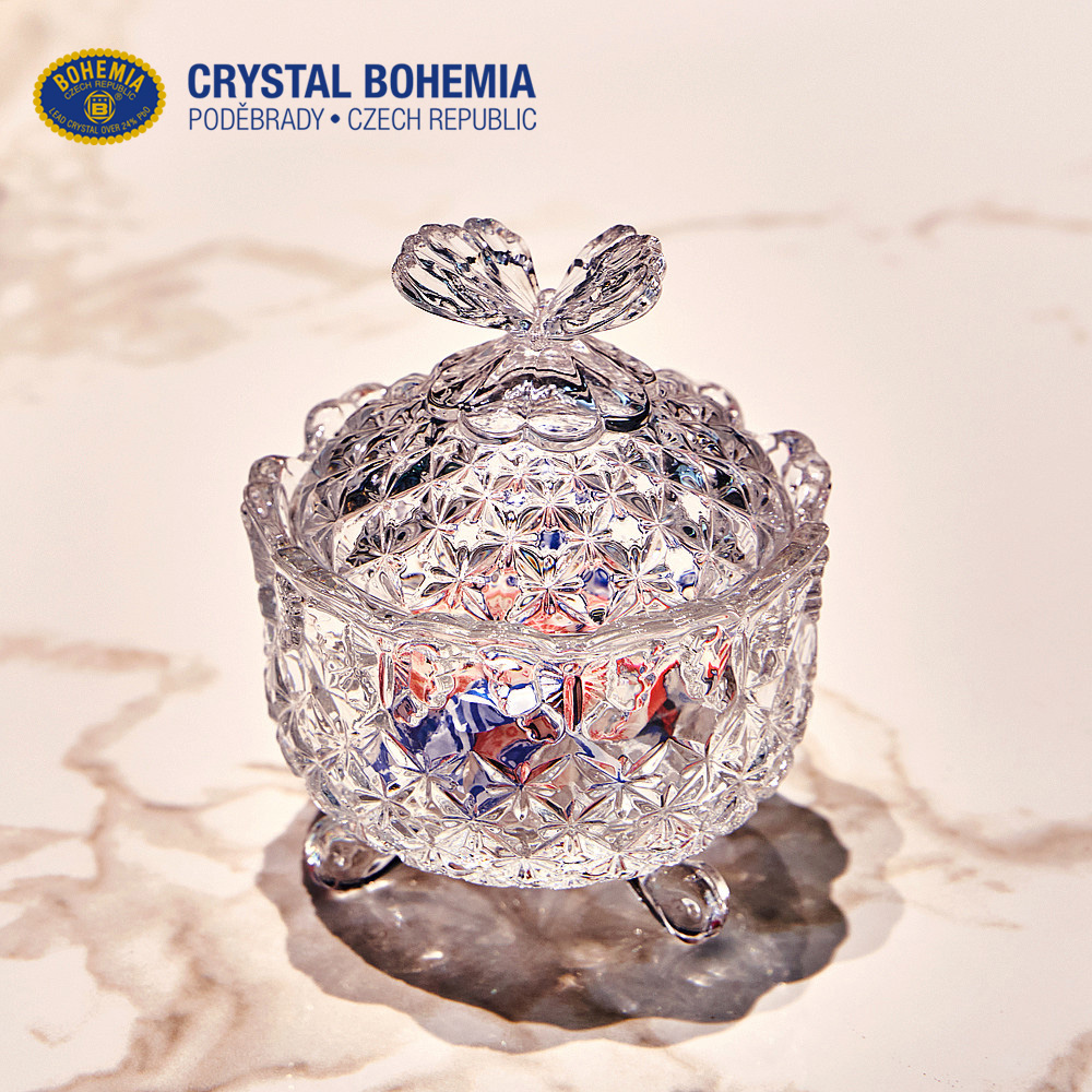 捷克进口BOHEMIA水晶玻璃蝴蝶糖缸糖果罐小食斗咖啡糖客厅摆件无
