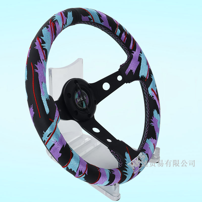 Factory Direct Sales Car Modification 13inch Genuine Leather Steering Wheel Hks Embroidery Large Concave Racing Universal Steering Wheel 320mm