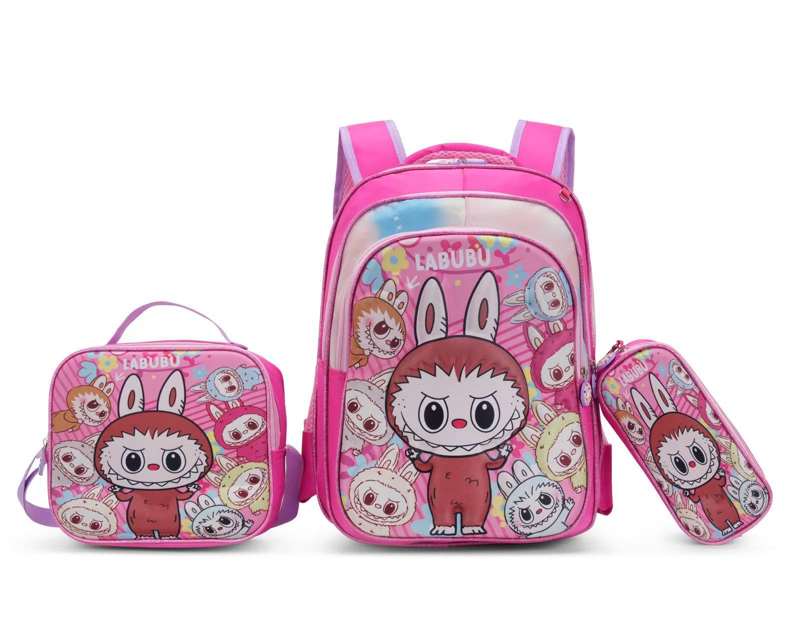 Nuevo Kpop América del Sur 16 pulgadas tres piezas juego de tirón para niños 3D brujas caza mochila de hombro para estudiantes doble espalda