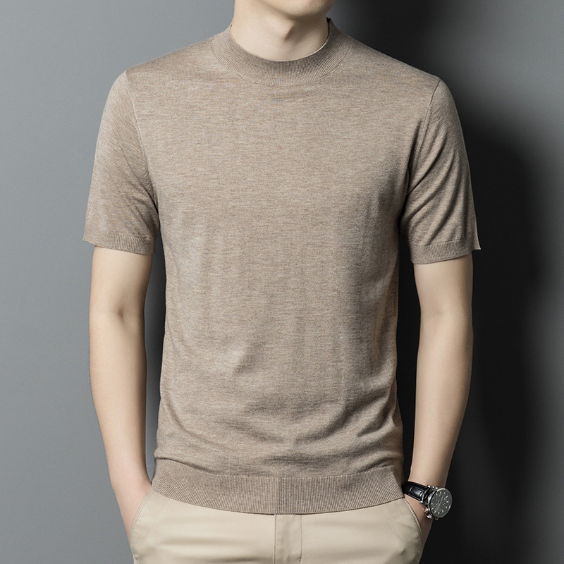 New Autum Half Turtleneck Knitted Short-Sleeved Sweater for Men Business Fashion Casual Half-Sleeved Wool Bottoming Shirt for Men