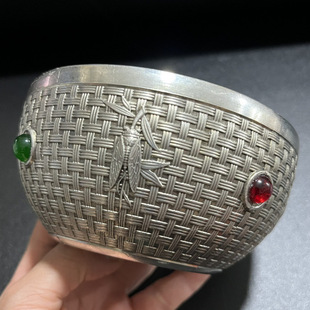Antique Qing Dynasty Qianlong Year Inlaid Cicada Bowl Gold-Plated Gemstone Bowl Ornament Craft Gift