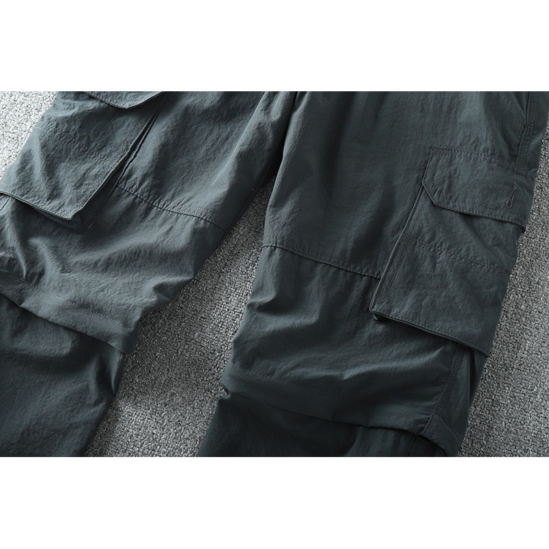 ¡Ponte dos pantalones! Primavera y otoño de los hombres al aire libre delgada ropa de trabajo suelta pantalones casuales cintura elástica multi-Bolsillo Pantalones rectos