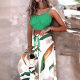 European and American women's clothing 2024 summer new AliExpress independent station commuter two-piece printed lace-up wide leg pants suit