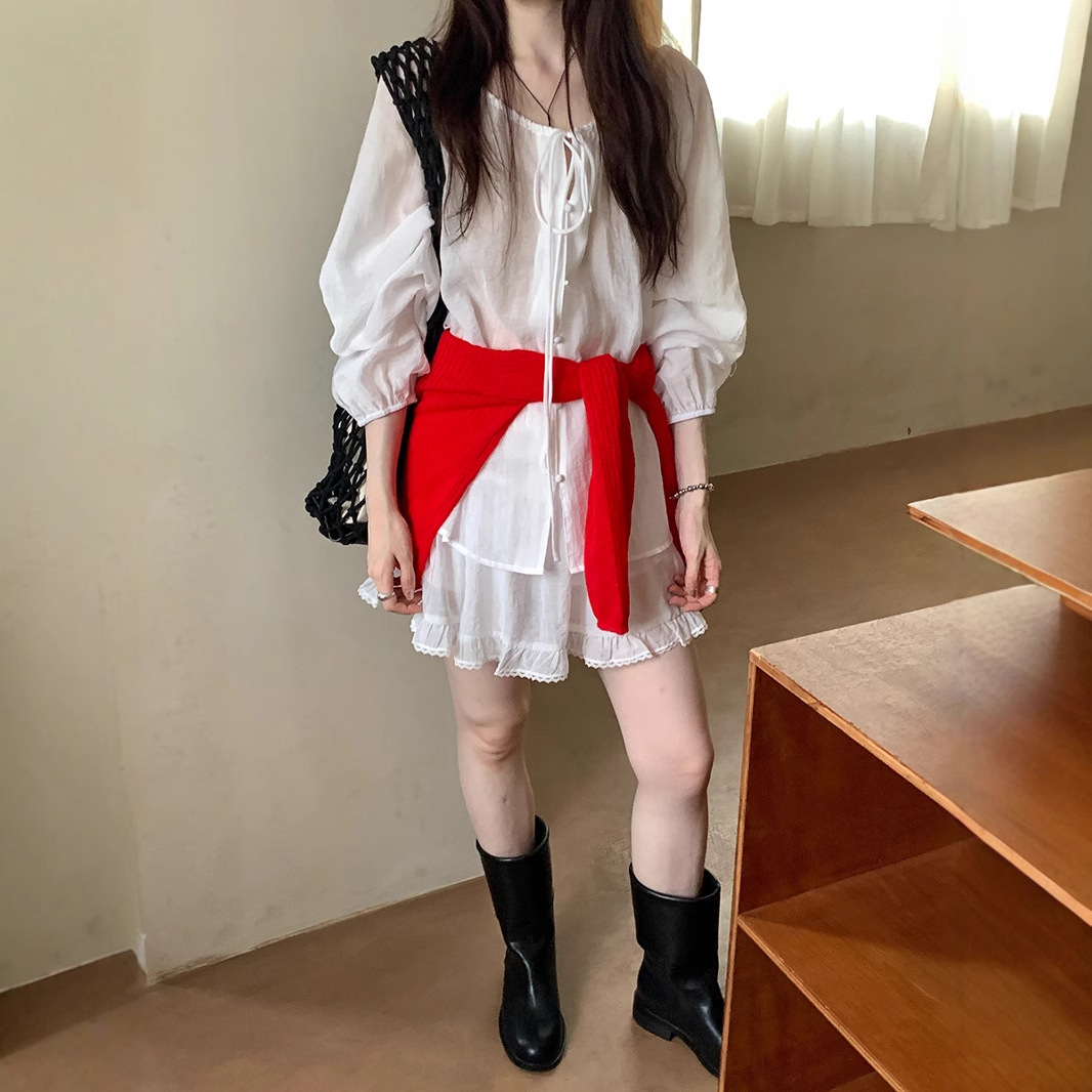 Weison Women's Clothing 2026 Summer Korean Style Lazy Loose Tie Thin Casual Top/High Waist A-Line Skirt for Women