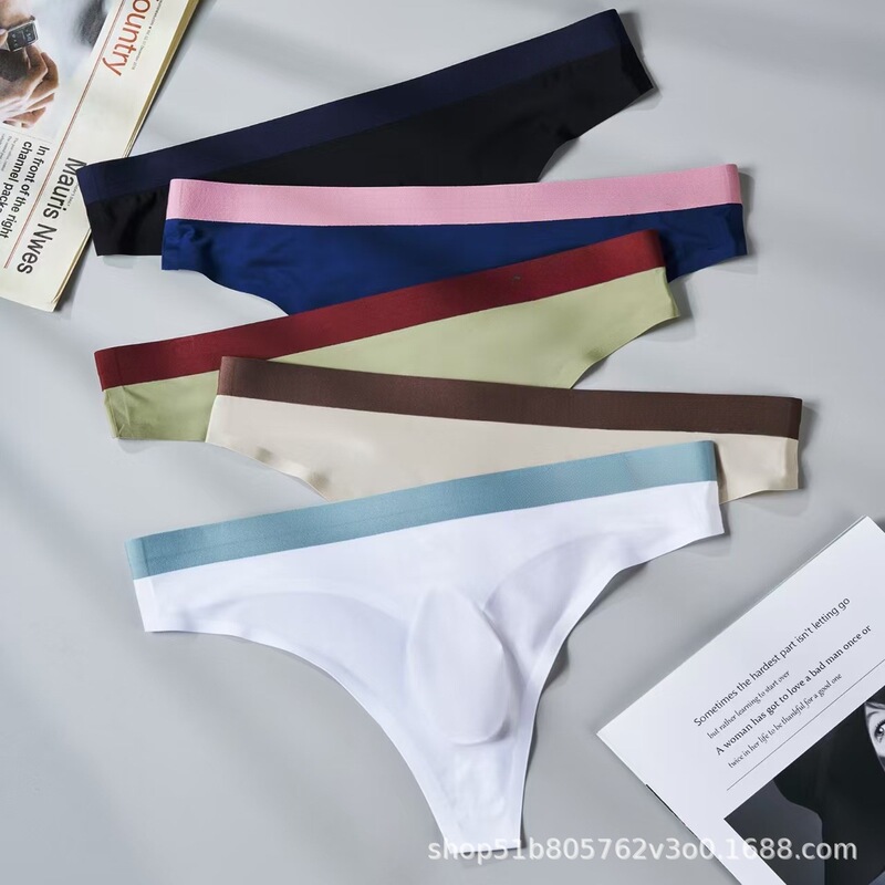 Japanese and Korean New Men's Underwear 3D Stereo U-Shaped Convex Bag Thong Ultra-Thin Breathable Ice Silk Underwear Low Waist for Men