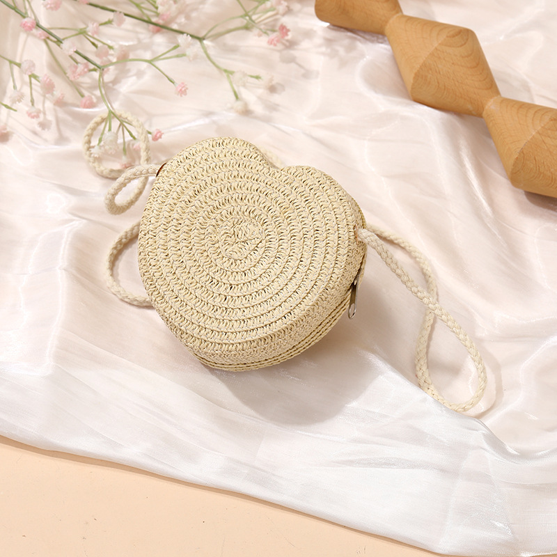 64g Weight Weave Fashion Element Zipper Closure Type Single Shoulder Strap Strap Type Straw Bag Bags Type Casual, Holiday Occasion Straw Material Animal, Cartoon Pattern Spring&Summer Season Kid'S Gender Cute Style Round, Heart-shaped Shape Kid'S Straw Animal Cartoon Cute Weave Round Heart-shaped Zipper Straw Bag 15