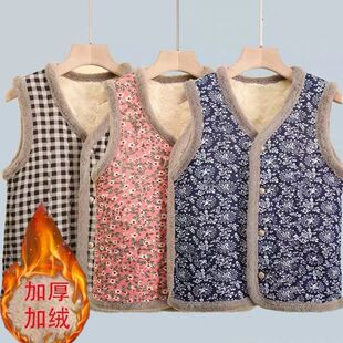 Middle-Aged and Elderly New Mother's Waistoutwear Grandma's Velvet Floral Autumn and Winter Vest Women's Outwear Thickeneded Warm Outer Vest