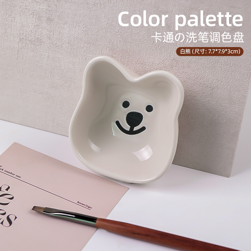 Nueva paleta de dibujos animados de uñas, soporte para bolígrafos, taza de lavado de lápices de cerámica, tinte de color de acuarela, herramienta de uñas multifuncional