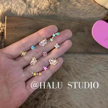 “妙龄生物”夏日韩系粉色蝴蝶滴油独特小巧精致耳钉新款