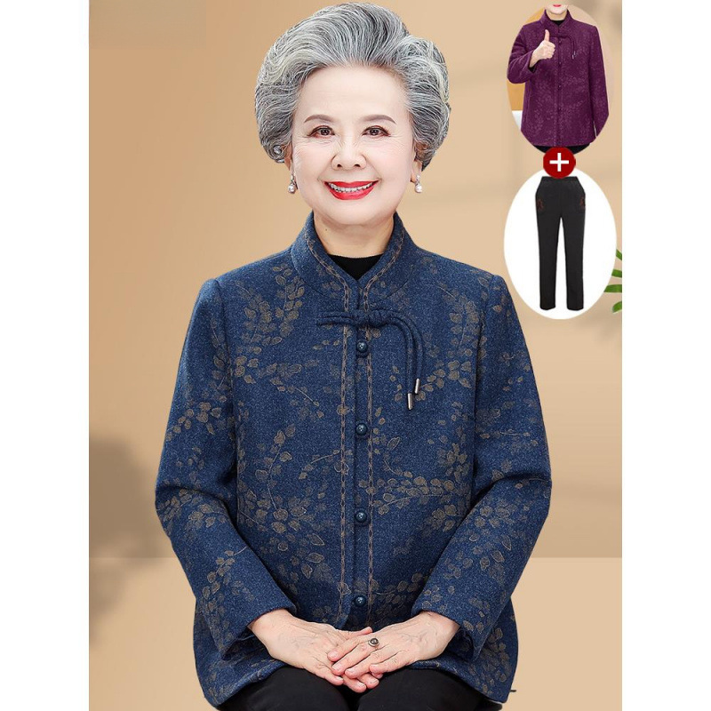 奶奶春装外套中老年人冬装长袖女妈妈春秋加绒洋气上衣老太太衣服
