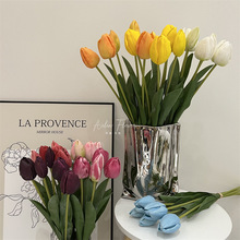 高档5头手捧布朗尼郁金香 仿真花手感PU泡沫逼真家居摆放拍摄道具