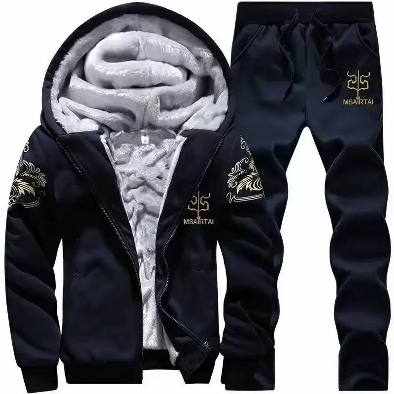 包邮男士套装加绒休闲加绒冬季连帽卫衣Y7跨境D男装套装76连2025