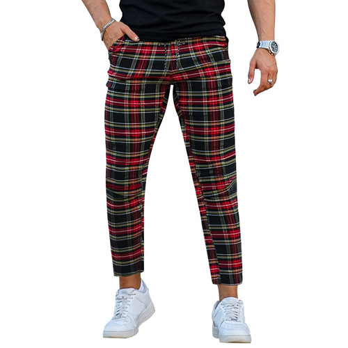 Independence Station autumn new style men's clothing fashionable slim slim fit large plaid casual pants