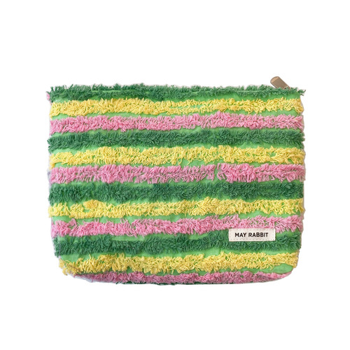 MAY RABBIT Color Block Striped Large Capacity Makeup Bag Canvas Bag Portable Storage Bag High-Quality Handbag