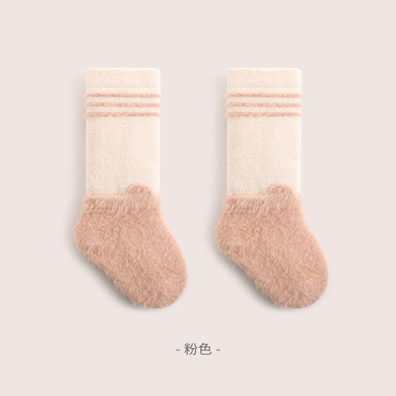 Calcetines para bebés en invierno, calcetines de coral para bebés, calcetines de peluche para niños y niñas, lindos sin hueso y sueltos.