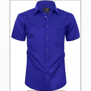 New Cross-Border Hot-Selling Amazon Men's Business Classic Casual Solid Color Shirt Short-Sleeved Trendy Men's Shirt